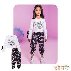 Conjunto de boxy em cotton e calça em nylon ergonomic sublimado Kukiê BLK24