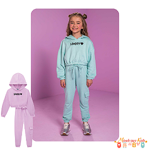 Conjunto de blusão over cropeed e calça jogger em moletom sem pelúcia Kukiê