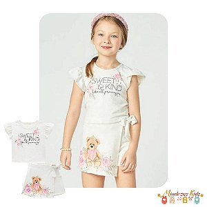 Conjunto de blusa cropped e shorts saia em molecotton Infanti blk23k