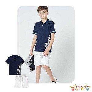 Conjunto de camisa polo em meia malha e bermuda em sarja daryl com elastano Johnny Fox blk23k