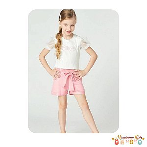 Conjunto de blusa boxy em canelado capri e tule e shorts em molevisco Infanti blk23k