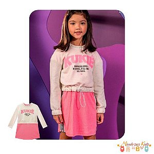 Conjunto de Vestido em Canelado e Blusão Boxy Moletom Le Petit Kukiê BLK24