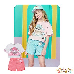 Conjunto de Blusa Boxy Over em Meia Malha e Shorts em Nylon Le Petit Kukiê blk23k