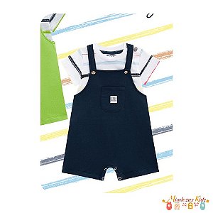 Conjunto de jardineira em moletom e camiseta em meia malha Onda Marinha