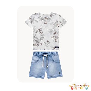 Conjunto de bata e bermuda jeans Onda Marinha