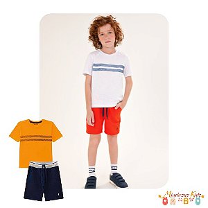 Conjunto de camiseta em malha flamê e bermuda em moletom Onda Marinha