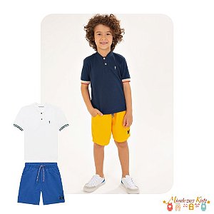Conjunto de bata em piquet confort e bermuda em sarja papelada Onda Marinha