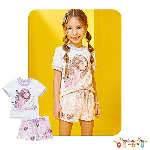 Conjunto de blusa em meia malha com shorts em fly tech Kukiê