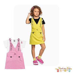 Conjunto de salopete em moletinho e blusa em cotton Angerô BLK24