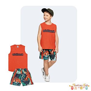 Conjunto de camiseta regata em malha malibu e bermuda em tactel Angerô BLK24