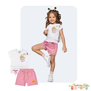 Conjunto de blusa em malha com aplique e shorts Angerô - BLK24