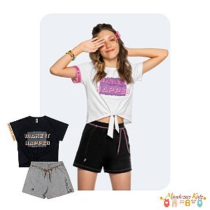 Conjunto de blusa em meia malha e shorts em moletinho Angerô - BLK24