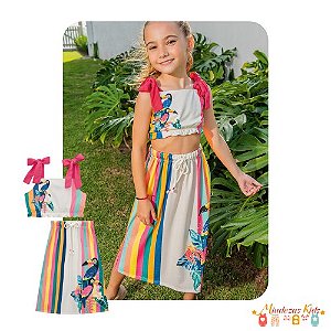 Conjunto de cropped e saia midi em malha fresh Flora by Infanti blk23k