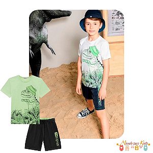 Conjunto de camiseta em meia malha e bermuda em nylon aspen Luc.boo Jurassic boo