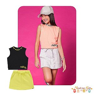 Conjunto de blusa cropped e shrots-saia girls empower Vic&Vicky blk23k