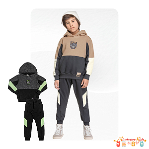 Conjunto de blusão e calça em moletom felpado Angero BLK24