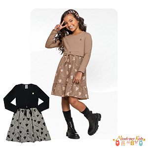 Vestido em cotton light e malha belize Angero BLK24