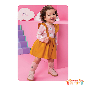 Conjunto de body em malha comfy e salopete em sarja pita Kukie baby