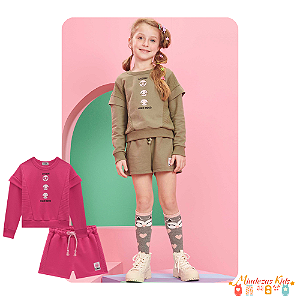 Conjunto de blusão e shorts em moletom sem pelúcia e moletom relevo Kukie