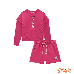 Conjunto de blusão e shorts em moletom sem pelúcia e moletom relevo Kukie