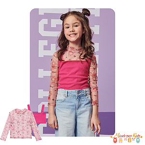 Conjunto de blusa em tule com top croped em canelado capri Infanti