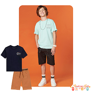 Conjunto de camiseta em meia malha e bermuda em sarja empapelada moore Johnny Fox