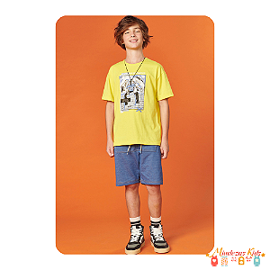 Conjunto de camiseta em meia malha e bermuda em malha denim com elastano Johnny Fox