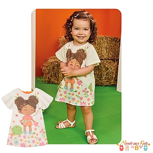 Vestido em cotton linho com patch interativo Kukie Alecrim blk23k