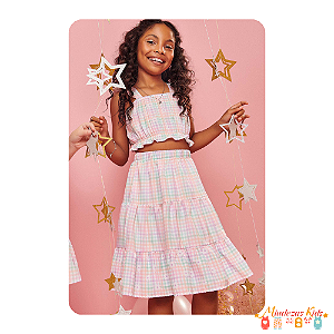 Conjunto de top cropped e saia midi em light peach Kukie