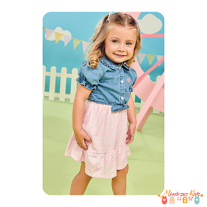 Vestido em malha wave e camisa em jeans com elastano Infanti