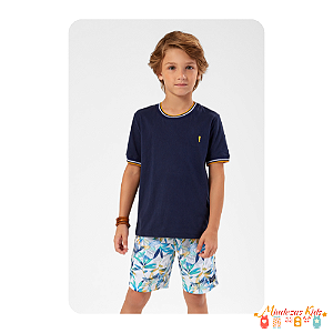 Conjunto de camiseta em meia malha e bermuda em moletinho sublimado Onda Marinha