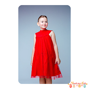Vestido godê tule L2M Girls vermelho