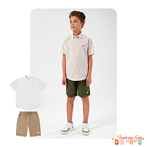 Conjunto de camisa em linho leve e bermuda em linho Onda Marinha