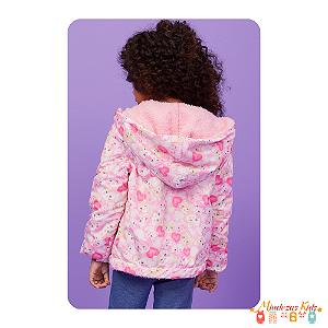 Jaqueta reversível em nylon e pelo carneirinho rosa Infanti