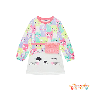 Vestido em molecotton e pochete em pelo Kukiê