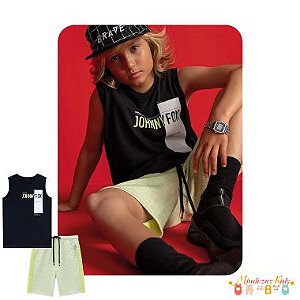 Conjunto de regata em meia malha e bermuda em moletom favo Johnny Fox blk23k