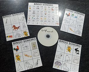 JOGO BINGO SONORO – IDENTIFICAR OS SONS – ACOMPANHA CD DE ÁUDIO