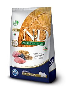 Ração N&D Ancestral Grain Cães Adultos de Raças Pequenas Sabor Cordeiro e Blueberry