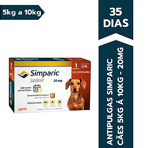 Antipulgas Simparic 20mg para Cães 5kg a 10kg