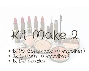 KIT MAKE 2 – Pó Compacto + 2x Batons + Delineador (4 produtos)