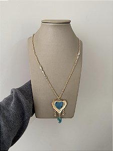 Colar Longo Coração Turquesa