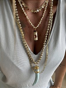 Colar Longo Bolinhas Douradas