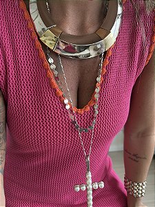 Colar Medalhinhas Prateadas