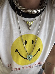 Colar Longo Olho Grego Banhado a Ródio