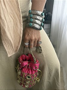 Pulseira Indiana Prata e Turquesa