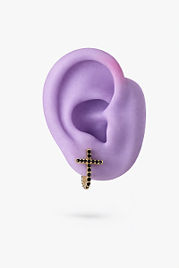 Brinco Cruz Zirconias Negras