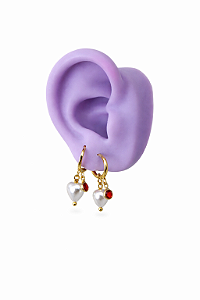 Brinco Argolinha Coração Zirconia Vermelha