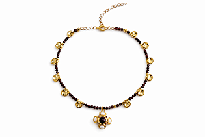 Colar Cristais Pingente Cruz Dourada