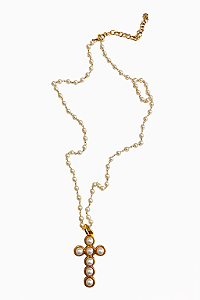 Colar Longo Perolinhas Cruz