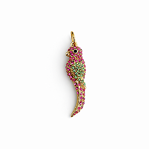 Pingente Arara Verde e Rosa